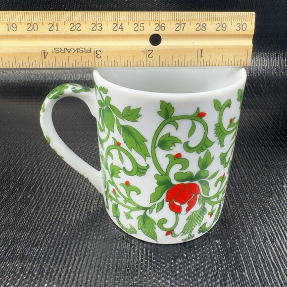 Williams Sonoma Ceramic Red Floral Green Vines Coffee Mug Cup Set 2 Mugs Cups - Picture 4 of 12